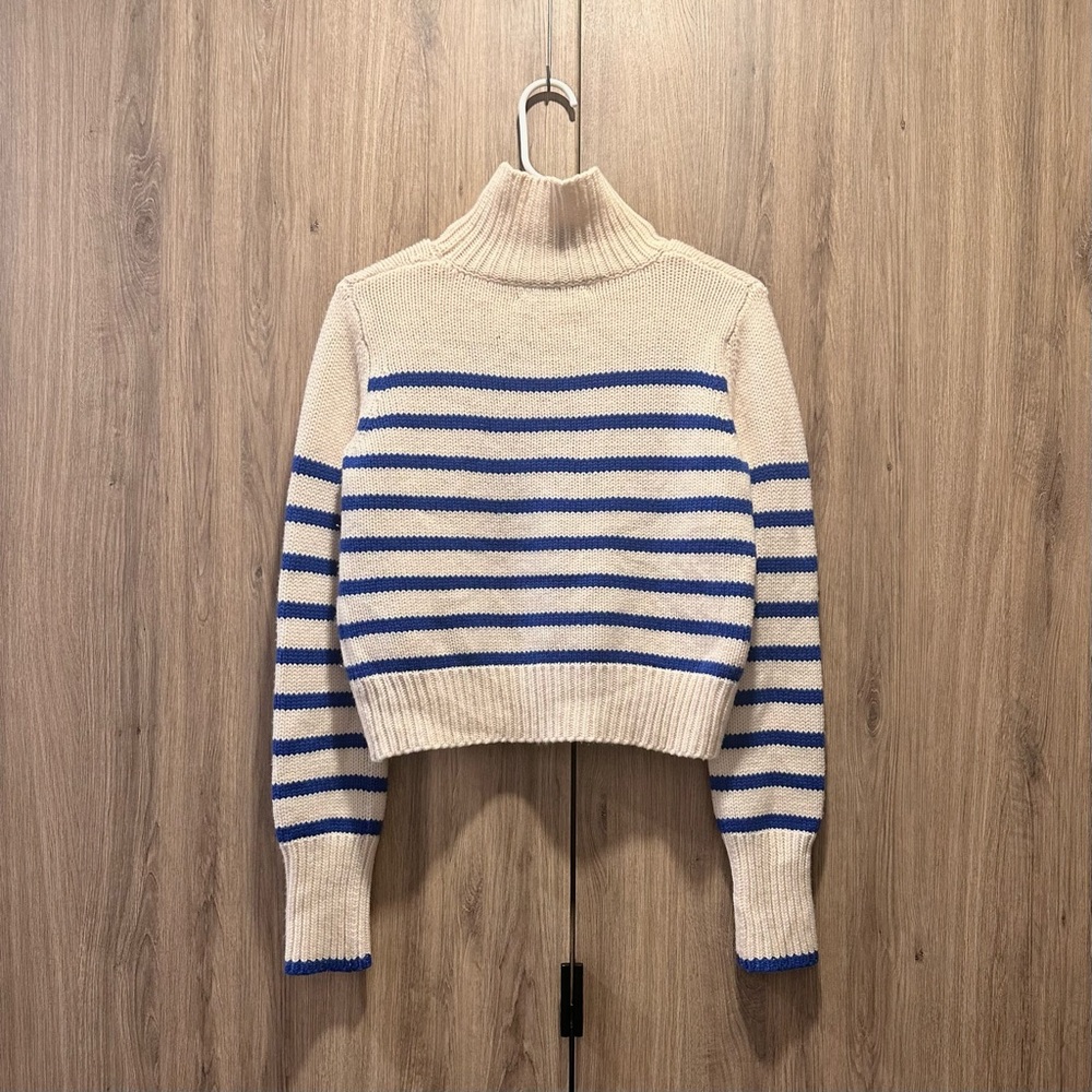 La Ligne Mini Marin White Blue Wool Cashmere Cropped Striped Sweater Size S - Picture 2 of 5